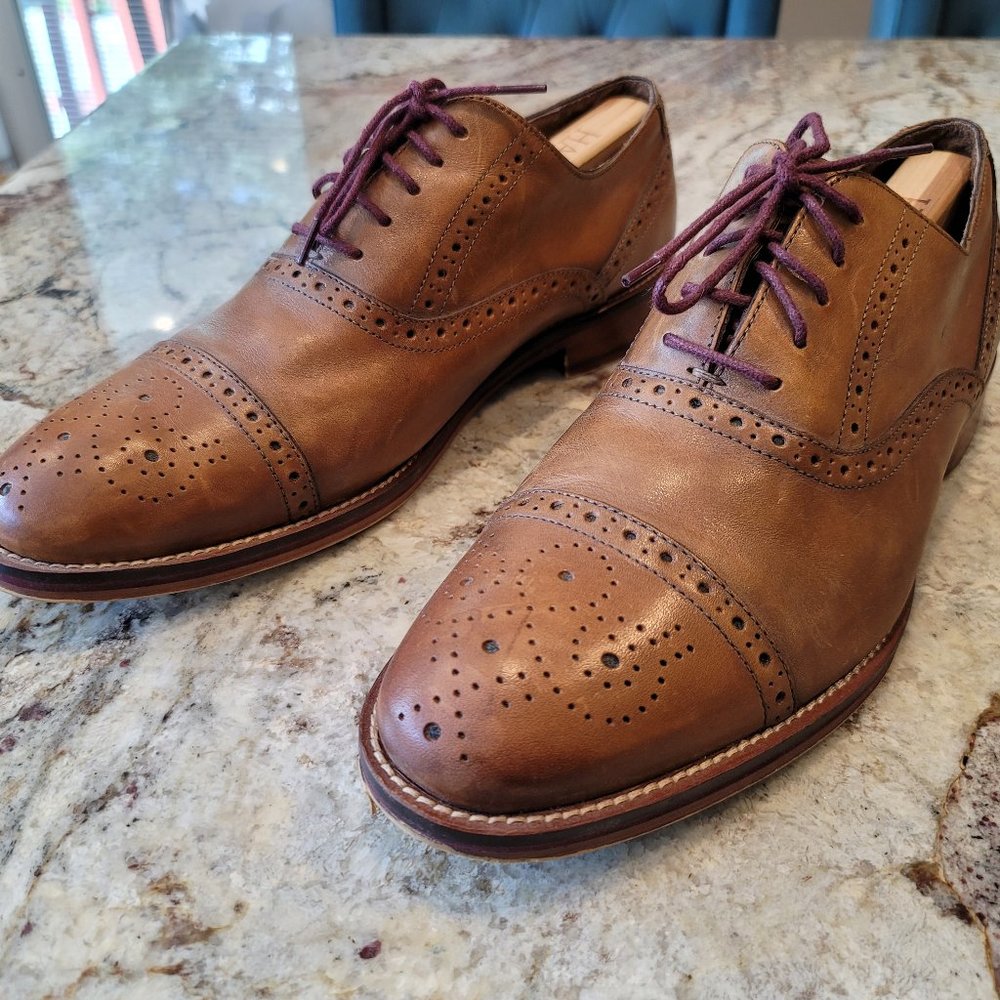 Mens Johnston & Murphy sz 10 W Wing Tip Oxford Dress Wedding Work Shoes  Brown